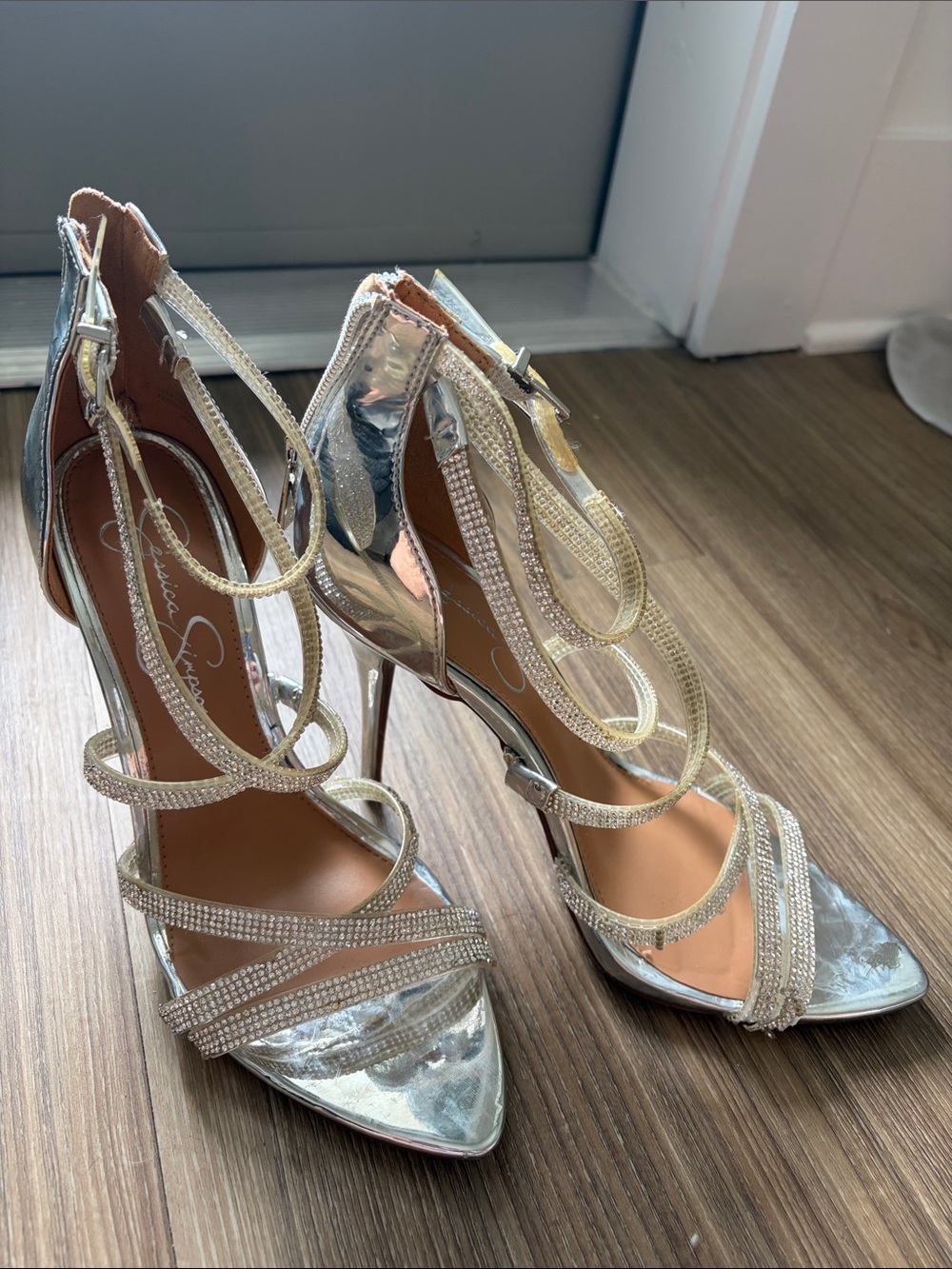 Jessica Simpson Silver Metallic Strappy Evening Heels
